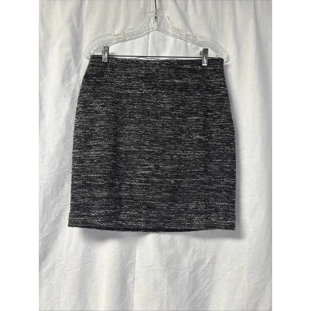 Ann Taylor Women Pencil Skirt Size 4 Black White Gray Tweed Wool Blend Lined